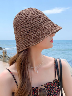 Straw Hat High-Profile Figure Women's Summer Beach Small Brim Simple Sun Protection Sun Shade Hat Holiday Vacation Woven Seaside Bucket Hat