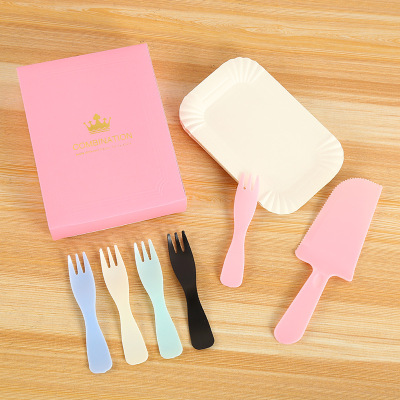Disposable Cake Tableware Set Cutlery Tray Fork Dish Birthday Water Drop Plate Combination Deer Knife and Fork