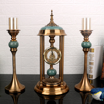 European-Style Metal Clock Candlestick Hardware Pendulum Clock Creative Abstract Ornament Home Sample Room Soft Decoration for Living Room Ornaments