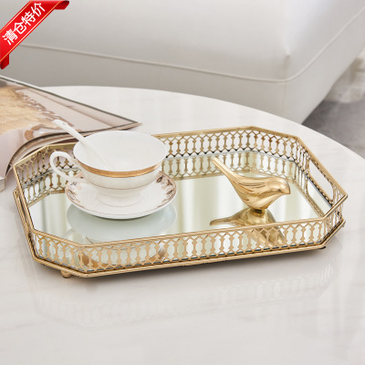 Nordic Style Metal Mirror Tray Desktop End Table Storage Tray Sample Room Decorations American Glass Fruit Plate