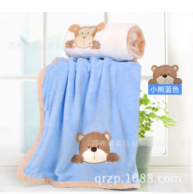 Children's Blanket Hug Blanket Baby Blankets Coral Fleece Blanket Cartoon Embroidered Edge 102 * 76cm