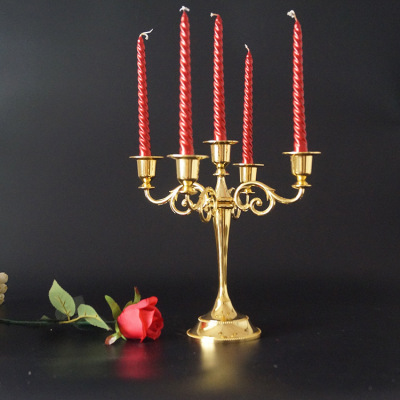 European Wedding Gold Silver Copper Vintage Bar Table Metal Romantic Wedding Decoration Simple Candlestick