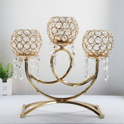 European-Style Creative Crystal Three-Head Candlestick Metal Iron Art Candle Holder Wedding Props Candlelight Dinner Home Decoration