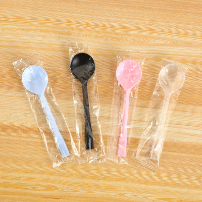 Wholesale Disposable Spoon Fork Spoon Independent Packaging Plastic Ice Cream Plastic Spoon Thickened Cake Dessert Spoon