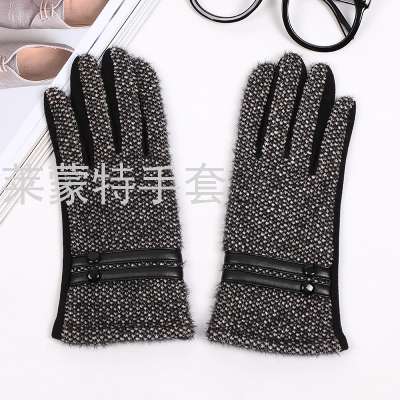 2021 New Autumn and Winter Warm Gloves AB Version Simple Fashion Four-Finger Plum Touch Screen Women's Gloves