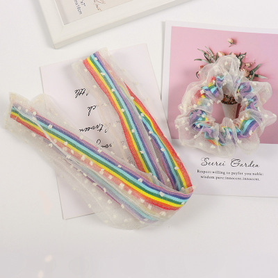 Super Cute New Korean Style Headband Large Intestine Hair Band Ribbon Rainbow Mesh Headband Net Red Hair Hair Band Hair Rope Headdress