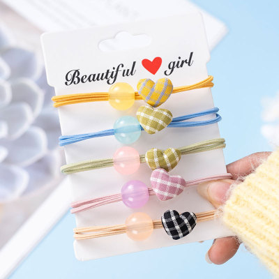 Candy Girl Heart Hair Rope Partysu Hair Accessories Love Grid Cute Headwear Tie-up Hair Head Rope Korean Style round Bead Ball
