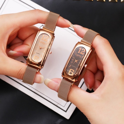 tiktok popular women‘s square dial quartz watch lazy ccq watch magnet strap magnet watch