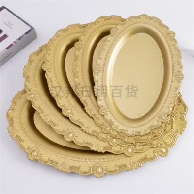 European Entry Lux Golden Embossed Plate Creative Dessert Table Decoration Tea Break Cold Meal Afternoon Tea Snack Plate
