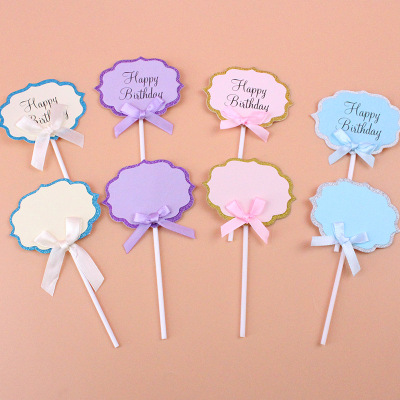 Wholesale Cake Decorative Insertion Blank Writable Card Insertion Yellow Pink Blue Purple with Letters Card Insertion
