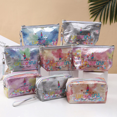 Creative Gradient Pattern Cosmetic Storage Bag Ins Style Women's Cartoon Lettered Make-up Bag Interlayer Storage Bag