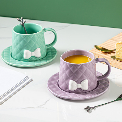 European-Style Bow Relief Mug Office Creative Ceramic Water Cup Afternoon Tea Coffee Set Set