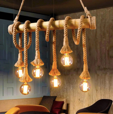Bamboo Pipe Hemp Rope Ceiling Lamp American Country Line Line Restaurant Clothing Store Cafe Showcase Wood Rope Bar Lamp