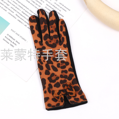 2021 New Autumn and Winter Warm Gloves Fashion Small Leopard Four-Finger Plum Touch Screen Women's Gloves