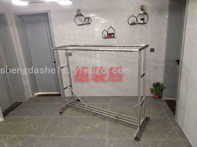 Stainless steel compound pipe thickened small double rod telescopic ground air drying rack clothes rack