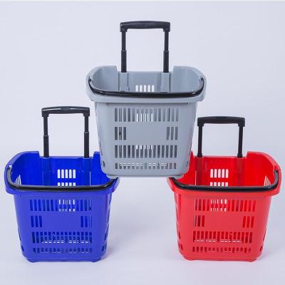 Supermarket Shopping Basket with Pull Four-Wheel Portable Shopping Frame Plastic Dual-Use with Wheels Shopping Cart AOA