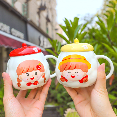 Korean Cute Little Girl Big Belly Water Cup Personality Little Creative Gifts Cup Cartoon Character Breakfast Ceramic Cup