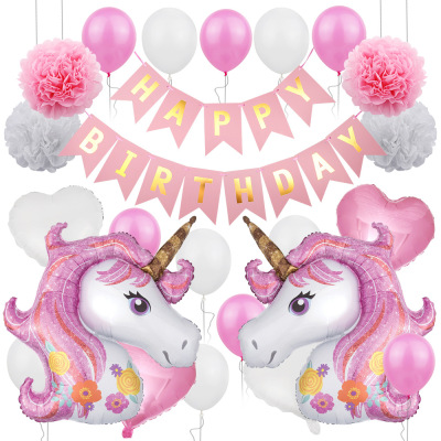 INS Unicorn Party Decoration Balloon Baby Adult Birthday Banquet Background Wall Layout Unicorn Theme