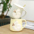 Three-Dimensional Relief Cartoon Cat Ceramic Cup with Cover Spoon Business Office Coffee Tea Brewing Water Cup Student Mark Cup