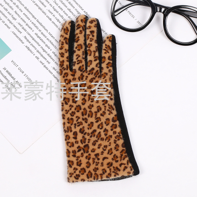 AB Version New Autumn and Winter Warm Gloves Fashion Small Leopard Four-Finger Plum Touch Screen Women's Gloves