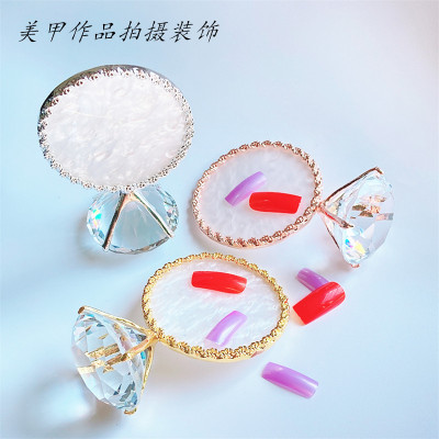 Cross-Border Multi-Functional Manicure Works Display Stand Golden Edge Shell Large Diamond Manicure Photo Prop Decorations Spot