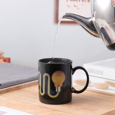 Temperature-Sensitive Ceramic Mug Creative Porcelain Cup with Wire Electric Bulb Discoloration Cup Custom Logo Milk Coffee Cup