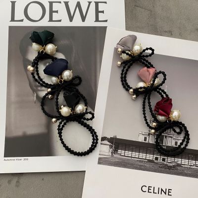 South Korea Dongdaemun Ins Internet Celebrity Same Style Hair Rope Pearl Hair Rope Rose Hair Rope Boutique High-End Rubber Band Hair Accessories
