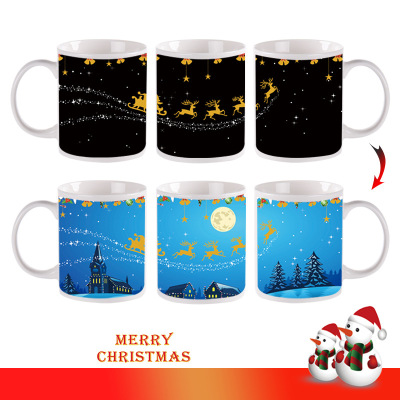 Santa Claus Creative Temperature Sensing Discoloration Cup Snowman Ceramic Mug Gift Customized Coffee Cup Factory Direct Sales