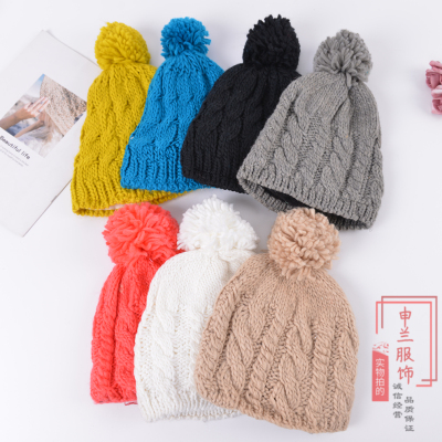 Woolen Cap Women's Winter Double-Layer Fur Ball Korean Style Winter All-Matching Fashion Thick Warm Sweet Cute Knitting Hat