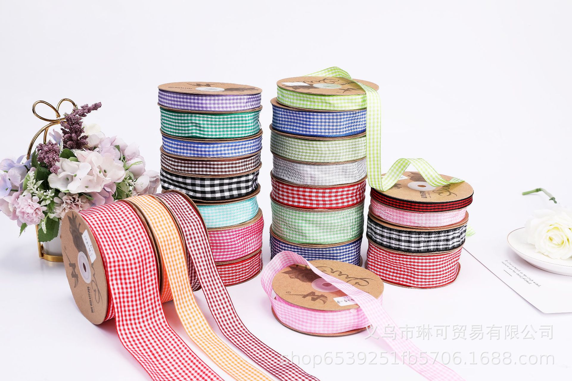 格子丝带糖果色小香风鲜花礼盒烘焙DIY手工蝴蝶结包装材料批发