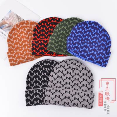 Trendy Woolen Cap Winter Beanie Hat Korean Style Ins Knitted Hat Men's and Women's Casual All-Match Snap-Brim Hat Warm Ruffle Hat