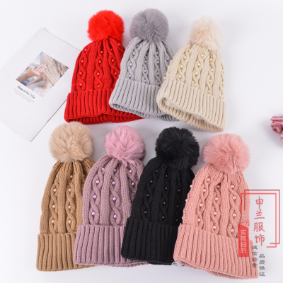 Woolen Cap Women's Winter Korean Style Japanese Style Solid Color Knitted Hat Women's Casual All-Matching Sleeve Cap Fluffy Ball Cap Ins Beanie Hat