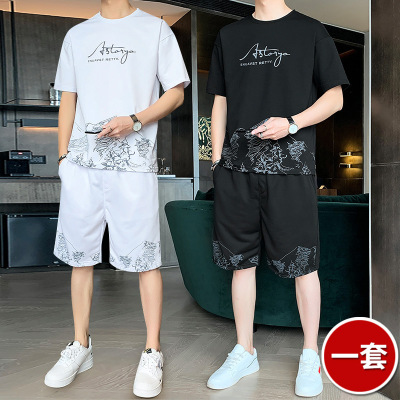 Summer 2021 New Casual Sports Suit Men's Shorts Short Sleeve Fashion Clothes Men's Suit with Handsome