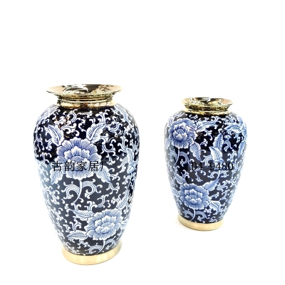 9480 Home Blue and White Porcelain Ceramic Decoration Crafts Blue Color Creative Design Vase High-End Soft Decoration