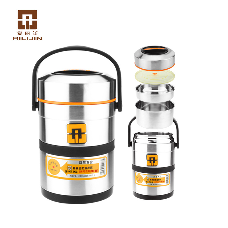 外贸超市不锈钢真空保温盒饭盒学生1人多层保温桶1人便携便当盒