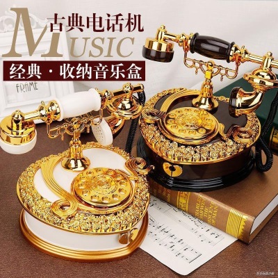 Factory Direct Sales Upscale Retro Dial Telephone Music Box European-Style Telephone Storage Music Box High-End Decorations