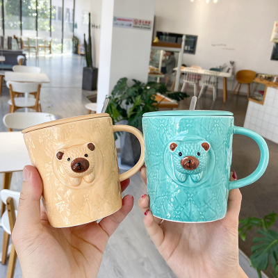 3D Relief Three-Dimensional Animal Ceramic Cup Foreign Trade Receipt Cute Cartoon Mug Fresh Student Gift Cup
