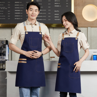Chinese Restaurant High-End Apron Barista Custom Logo Milk Tea Cake Hot Pot Shop Work Clothes Korean Fashion Canvas