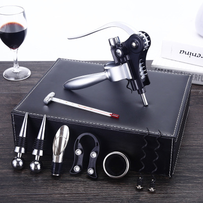 High-End Bottle Opener Gift Box Rabbit Head Leather Box 9-Piece Red Wine Gift Wine Set Corkscrew Set Wine Set Promotional Products