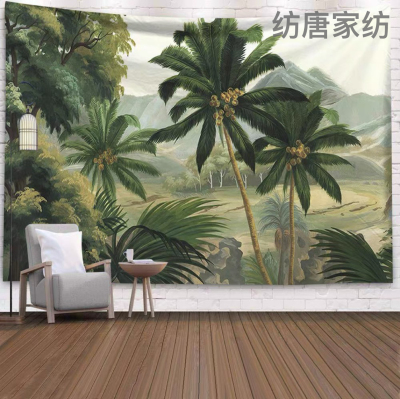 Oversized Wall Decoration Tapestry Tropical Rainforest Coconut Tree Live Background Cloth Bedside Bedroom Living Room Tapestry Hanging Cloth Curtain