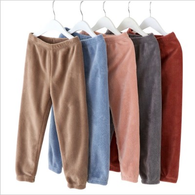 Children's Warm Pants Autumn and Winter Fleece-Lined Thick Coral Fleece Leggings Home Warm-Keeping Pants Boys and Girls 