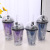 Star Roaming Double-Layer Straw Cup Astronaut Plastic Cup Children's Cute Water Cup Straw Cup Ice Cup with Light