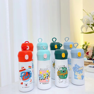 304 Stainless Steel Vacuum Cup Cartoon Bounce Tumbler Sealed Water Cup Vacuum Portable Vehicle-Borne Cup Outdoor Cup