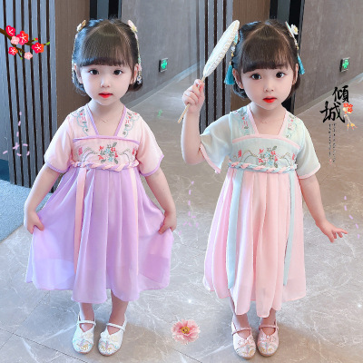 Hanfu Girls' Dress Summer Thin Short-Sleeved Tang Suit Baby Super Fairy Chinese Style Children's Summer Clothing Ancient Costume Jacket and Dress