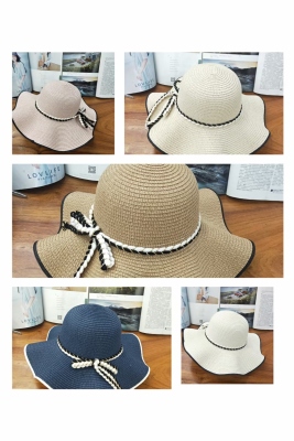 Wave Edge Bow Straw Hat Women's Breathable Straw Summer Korean Style All-Matching Elegant Sun Protection Hat Sun Hat Sun Hat Trendy