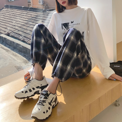 Black and White Plaid Pants Women's Pants Loose Straight Wide Leg Summer Casual 2021 Spring and Autumn New Thin High Waist Drooping