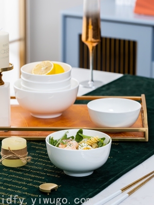 Bowl Rice Bowl Noodle Bowl Jingdezhen Ceramic Bone Porcelain Hotel Table Setting Pure White White Tire Customizable Logo
