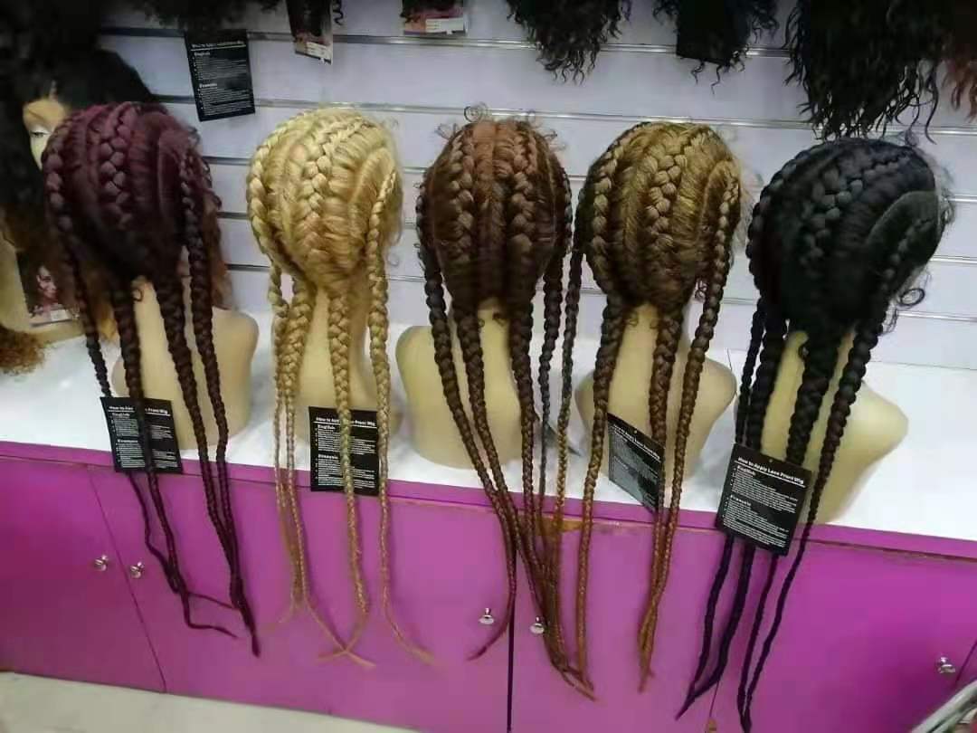 欧美跨境电商 亚马逊 前蕾丝四股辫 大辫子 欧美假发黑色现货