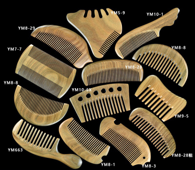 Authentic Natural Log Material Green Sandalwood Comb Style Many Easy to Carry Fine Teeth Wide-Tooth Comb