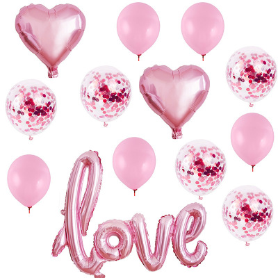 Large One-Piece Love Confession Aluminum Balloon 12-Inch Sequins Balloon Set Valentine's Day Wedding Ceremony and Wedding Room Decoration